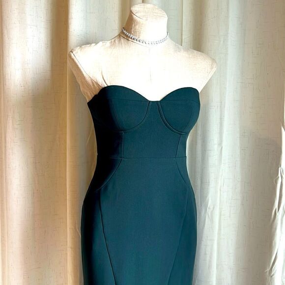 Lulu’s Dark Green For Infinity Corset Bodycon Strapless Gown - Picture 1 of 7